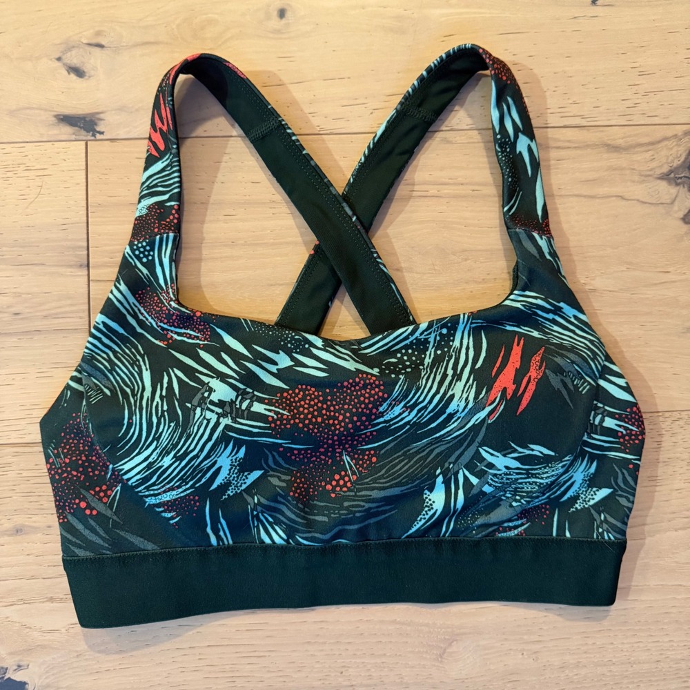 Patagonia Switchback Sports Bra Green Abstract Print Crossback Womens Small